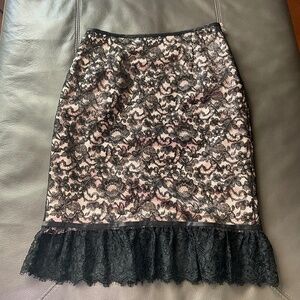 Escada Black Lace Trimmed Pink Silk Pencil Skirt Office Siren Party Holiday 40